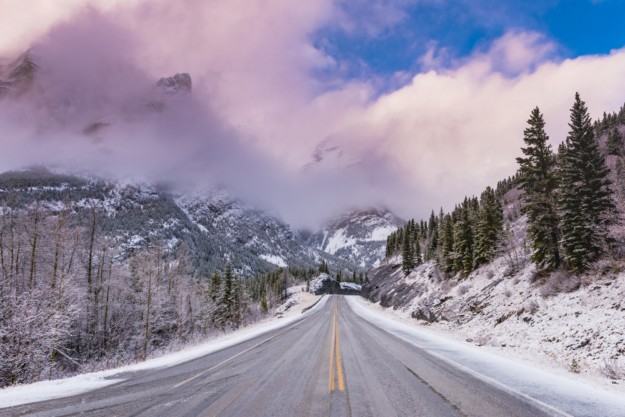 winter road in the Canadian Rockies