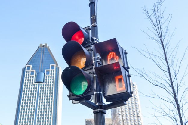 Traffic lights in Canada stopped at a red light