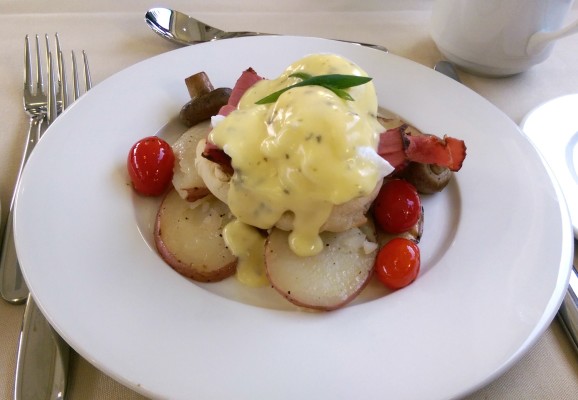 eggs benedict in the Rocky Mountaineer dining carriage