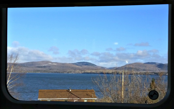 The view from a cabin on a VIA Rail train of beautiful scenery in Canada