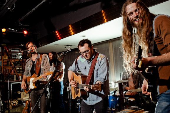 a rock band playing music