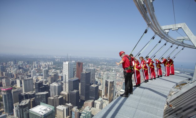 tour group doing the CN Tower edgewalk