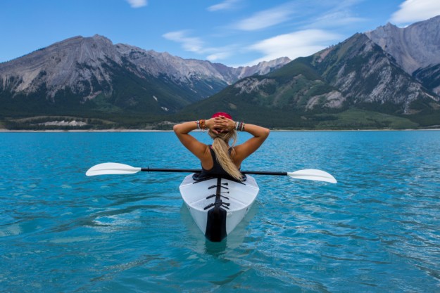 A woman kayaking in Canada