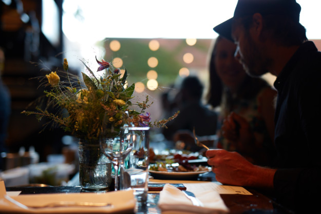 couple eating at fancy restaurant