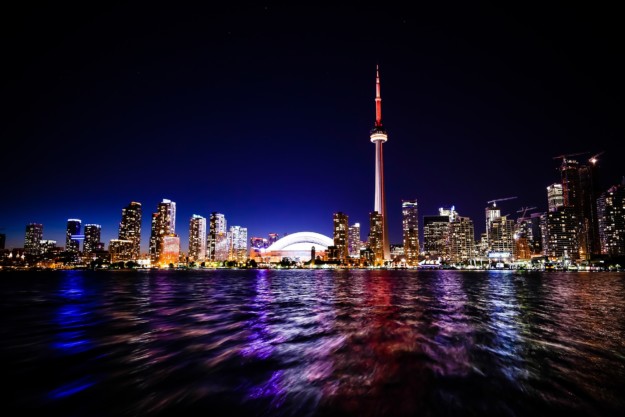 Toronto skyline lit up at night