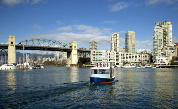 taxi boat travelling from Downtown Vancouver to Granville Island