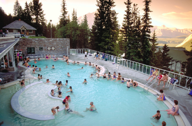 people enjoy the Banff hot springs