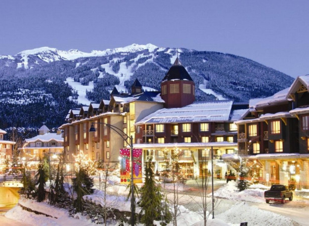Whistler village lit up at night