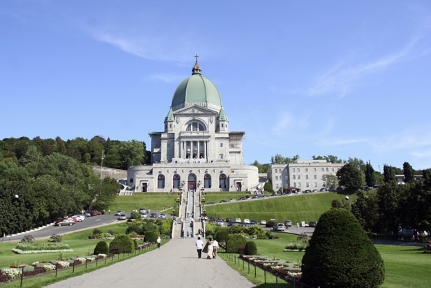 view across landscaped gardens with St Joseph's oratory in the background