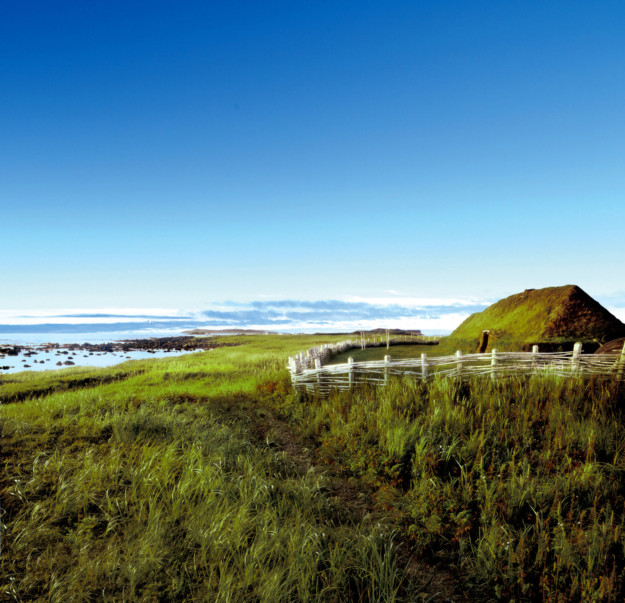 a viking settlement covered in long green grass
