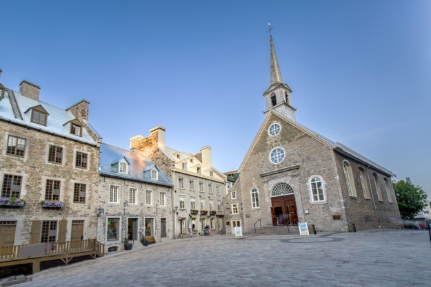 a stone church in old Quebec