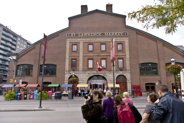 exterior view of the red brick St Lawrence Market
