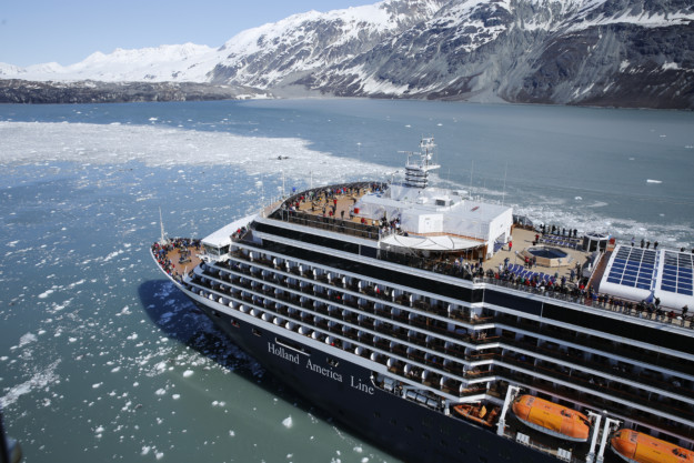 holland american line cruise ship with glacier