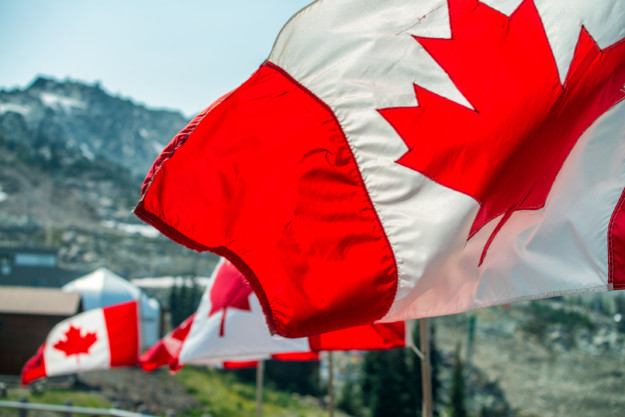 Canada flags flapping in the wind