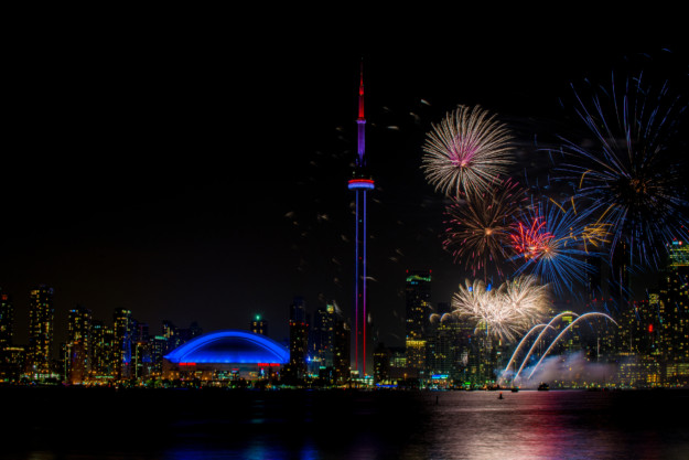 Fireworks with Toronto and CN tower to the left