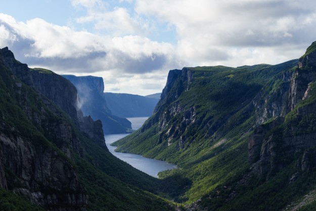 a photograph of the view along a Gros Morne Fjord