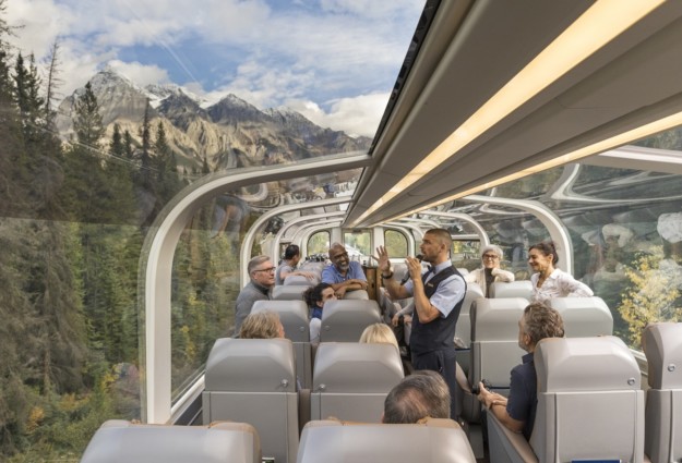 A Rocky Mountaineer GoldLeaf Service Host