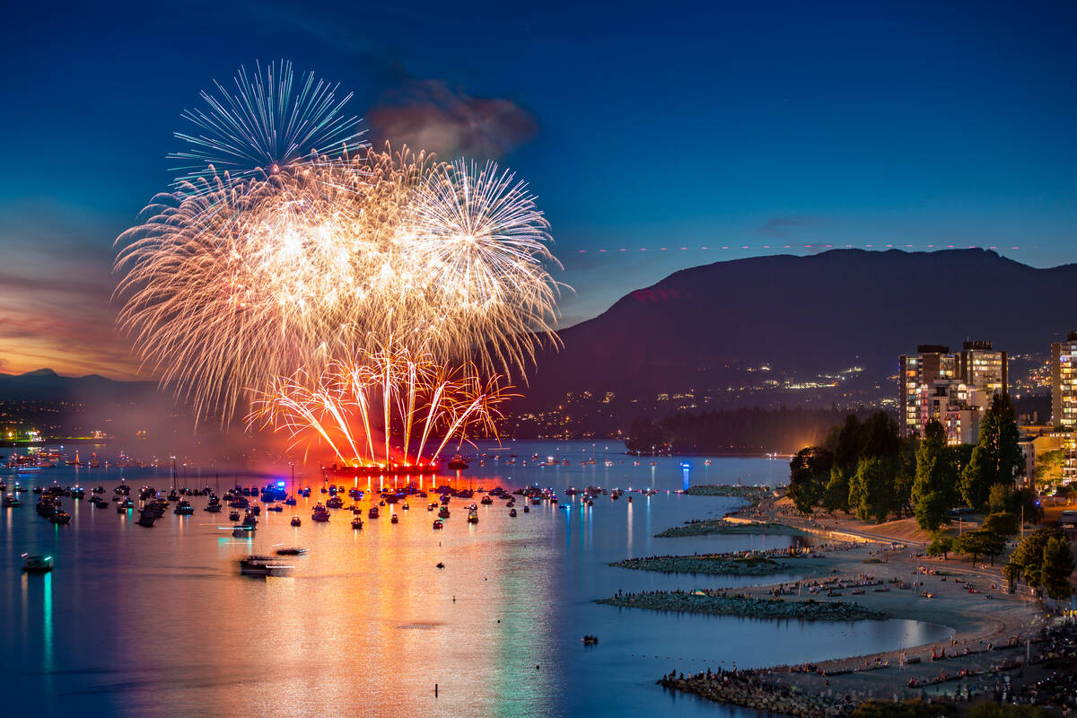 Firework display off the coast of Vancouver