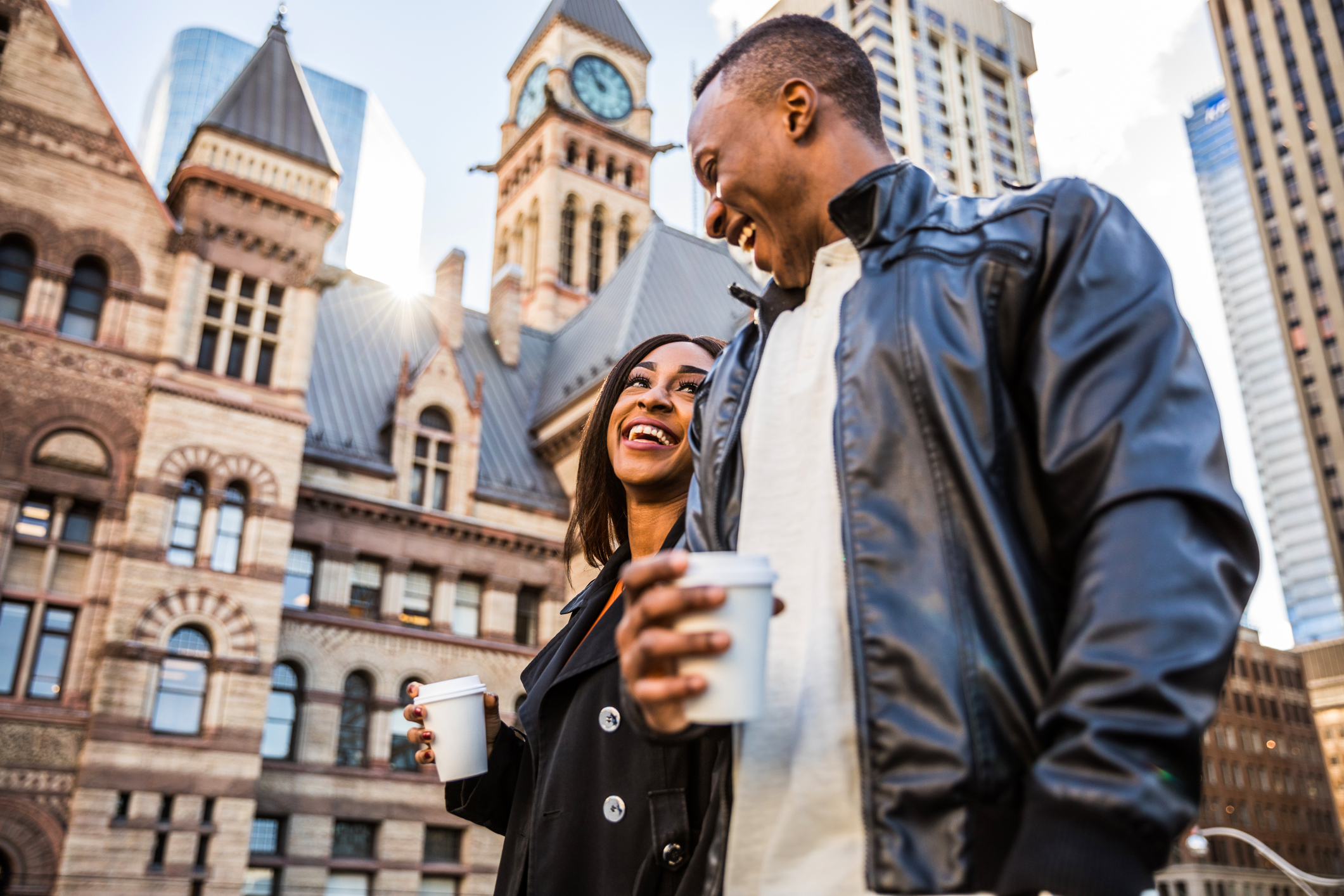 A couple walking in Toronto city centre