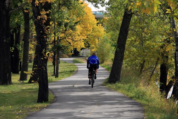 Cycling along the Bow River in Calgary