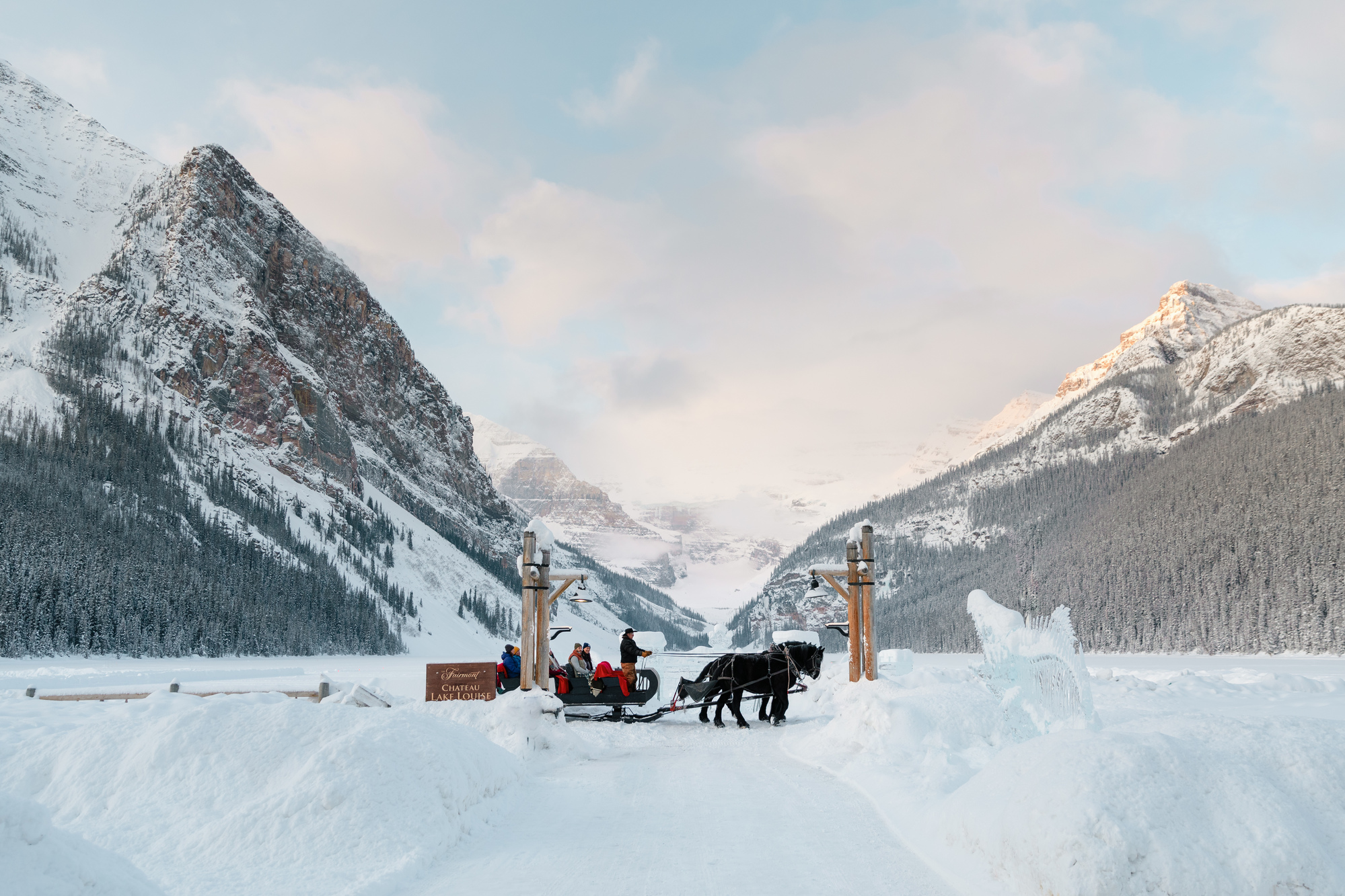 horse-drawn sleigh ride in Lake Louise, Canadian Rockies