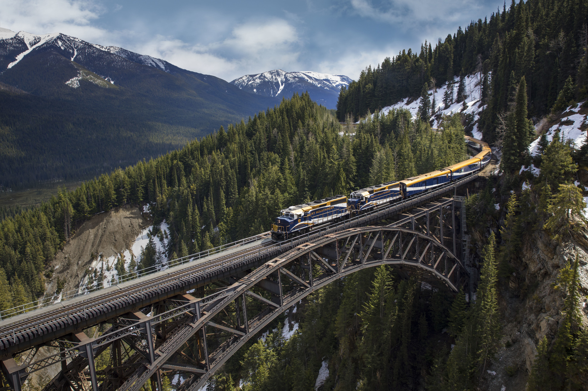 Rocky Mountaineer train crossing the Rockies