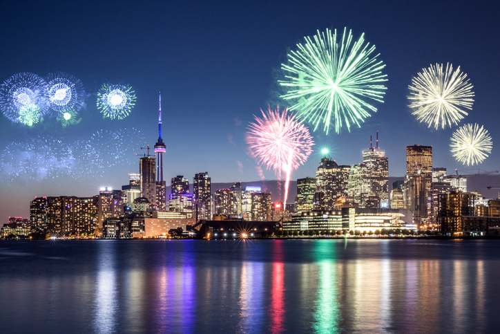 fireworks over the Toronto skyline