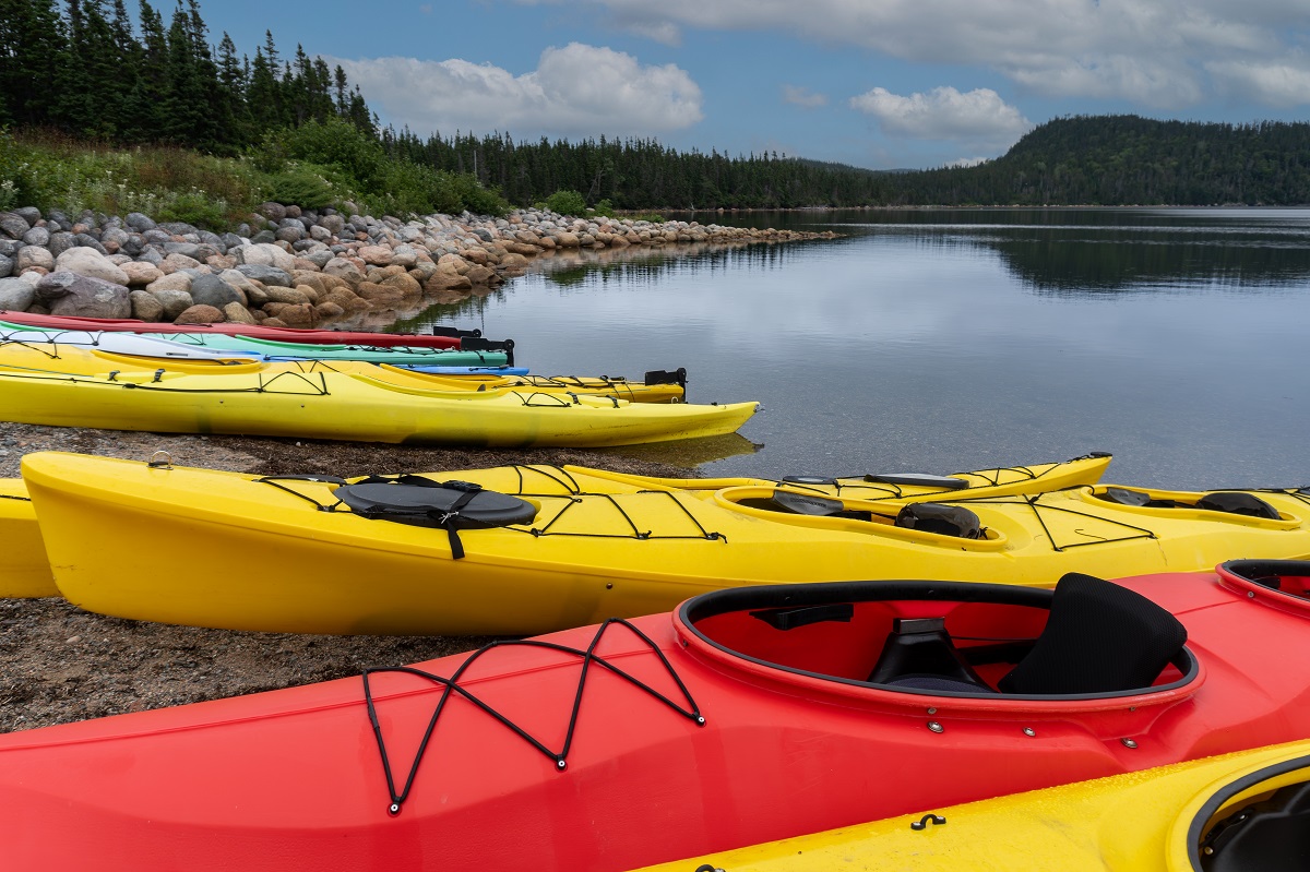 Kayaks on the beach in Newfoundland and Labrador