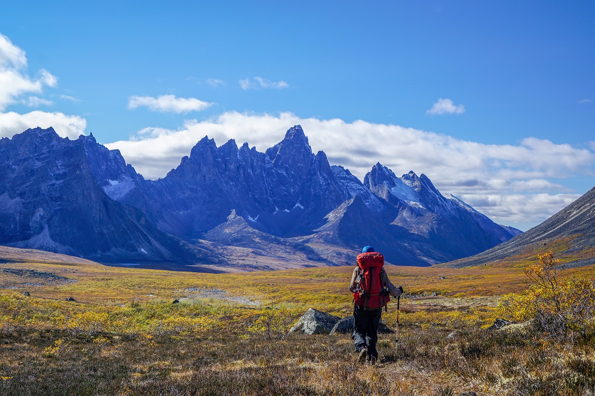 Man hiking in Tombstone Territorial Park