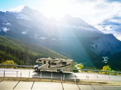 Motorhome driving up a hill