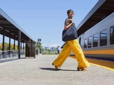 Woman getting on a train in Ottawa